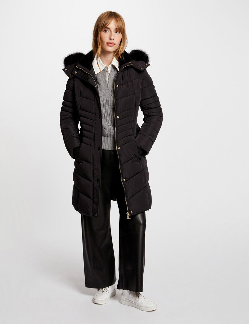 Lange Daunenjacke mit Kapuze schwarz damen