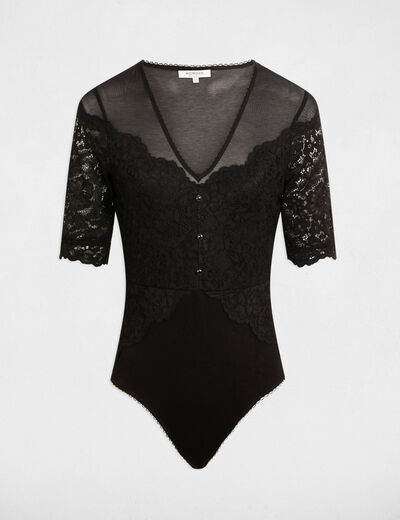Body manches courtes dentelle noir femme