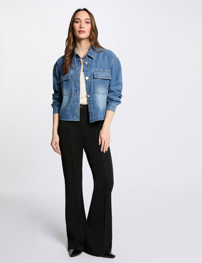 Bootcut-Hose mit hoher Taille schwarz damen