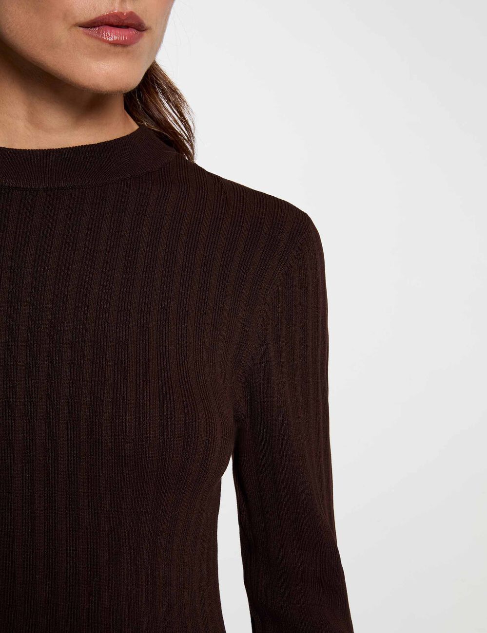 Robe tricot manches longues marron fonc&eacute; femme