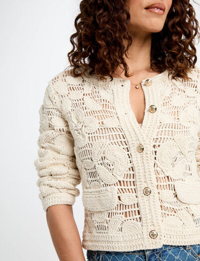 Strickjacke mit langen Ärmeln elfenbein damen