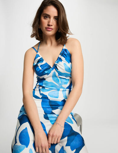 Robe longue droite imprimée multicolore femme