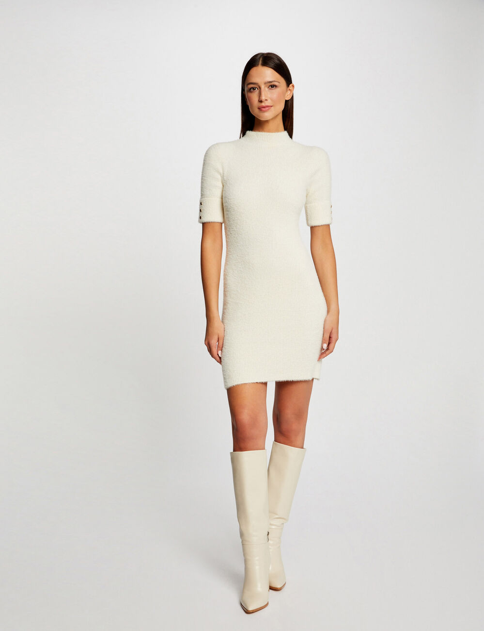 Figurbetontes kurzarmiges Pulloverkleid elfenbein damen