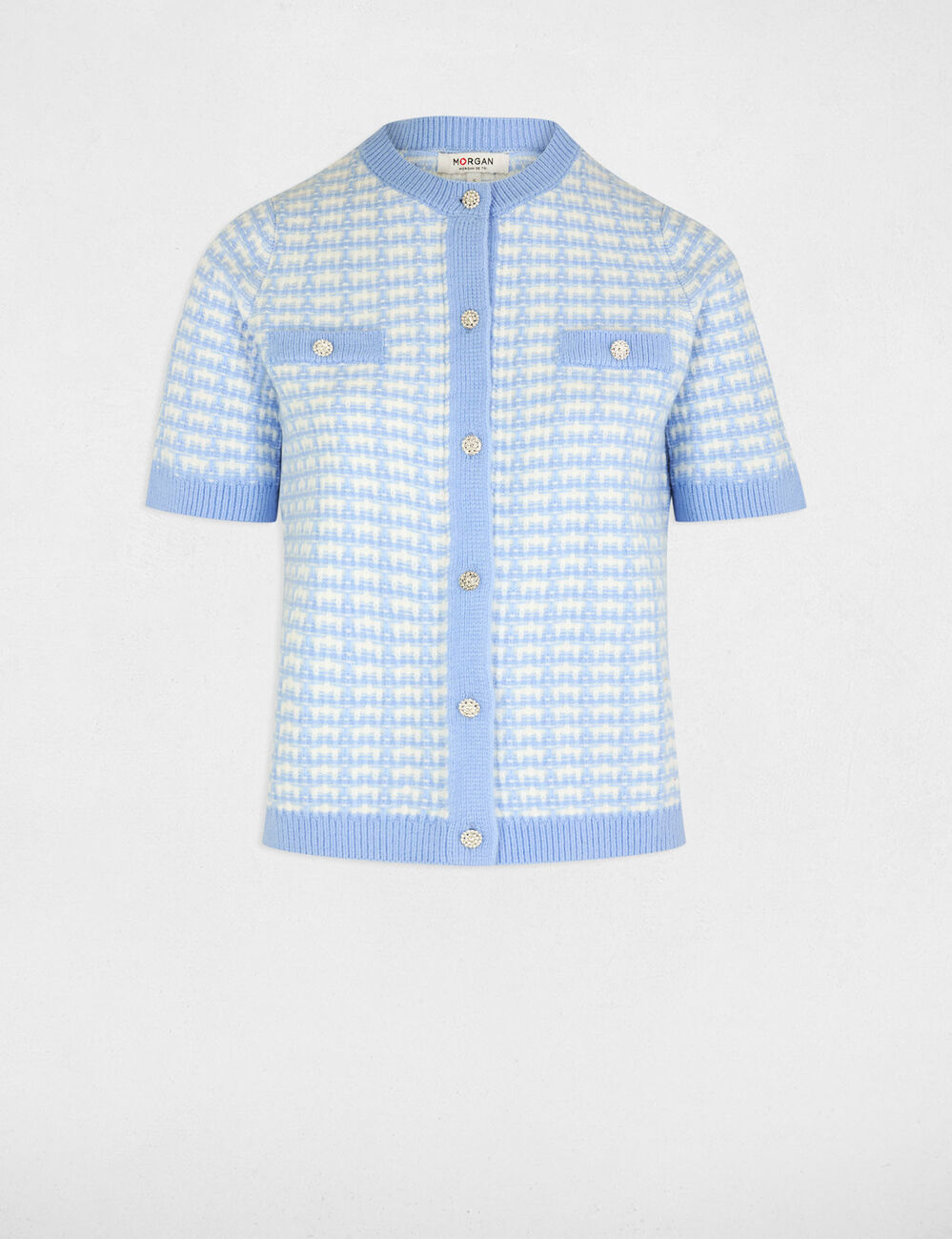 Gilet manches courtes imprimé bleu ciel femme