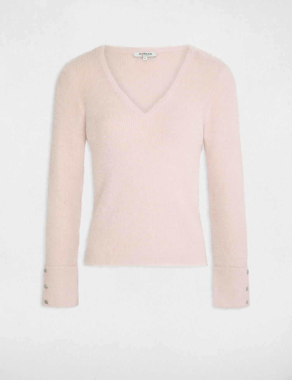 Langärmeliger Pullover mit V-Ausschnitt rosa damen