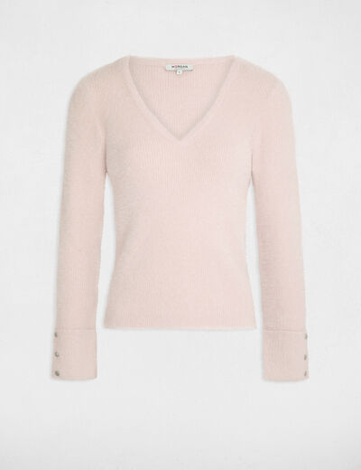 Langärmeliger Pullover mit V-Ausschnitt rosa damen