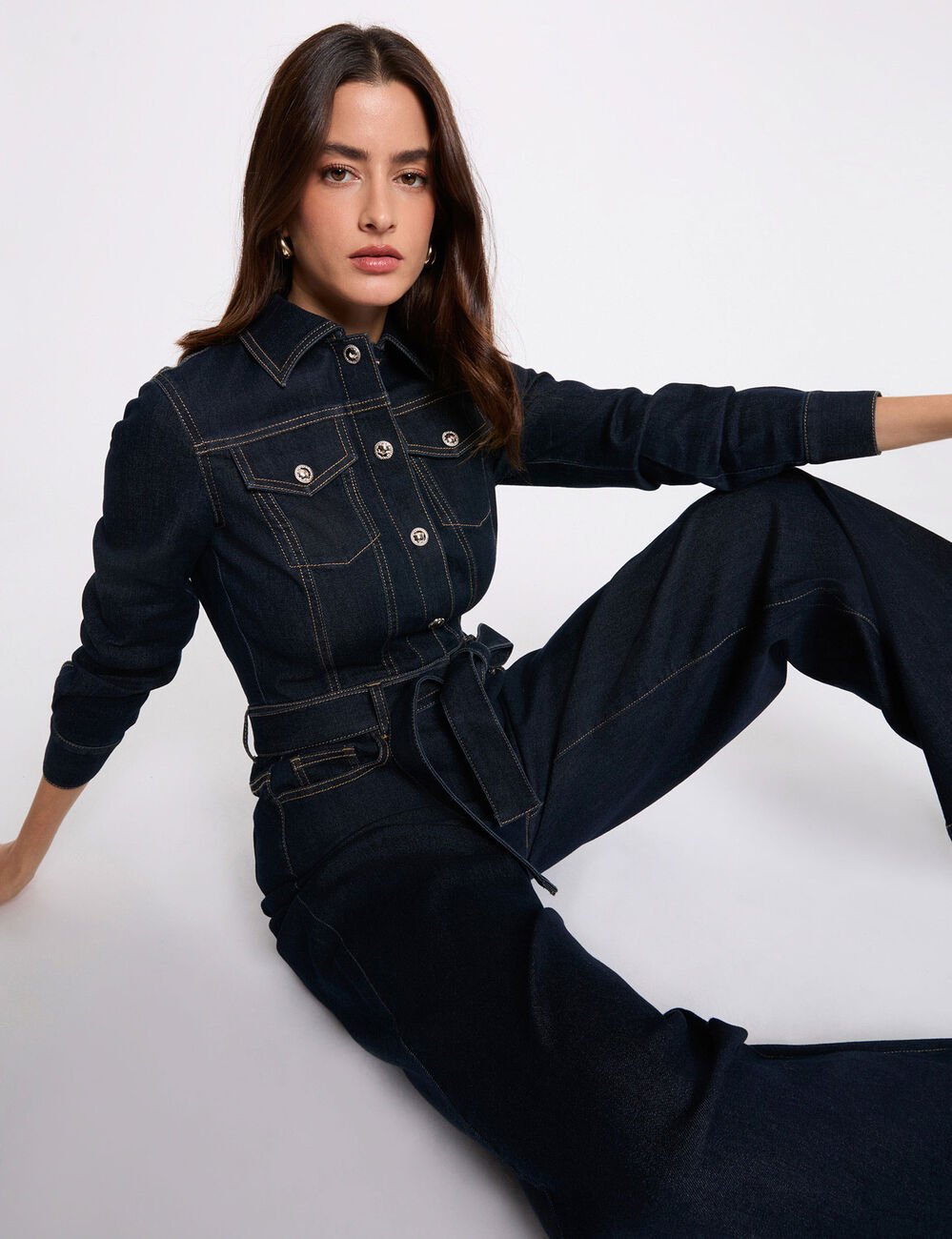 Weite Jeans-Overall rohes denim damen