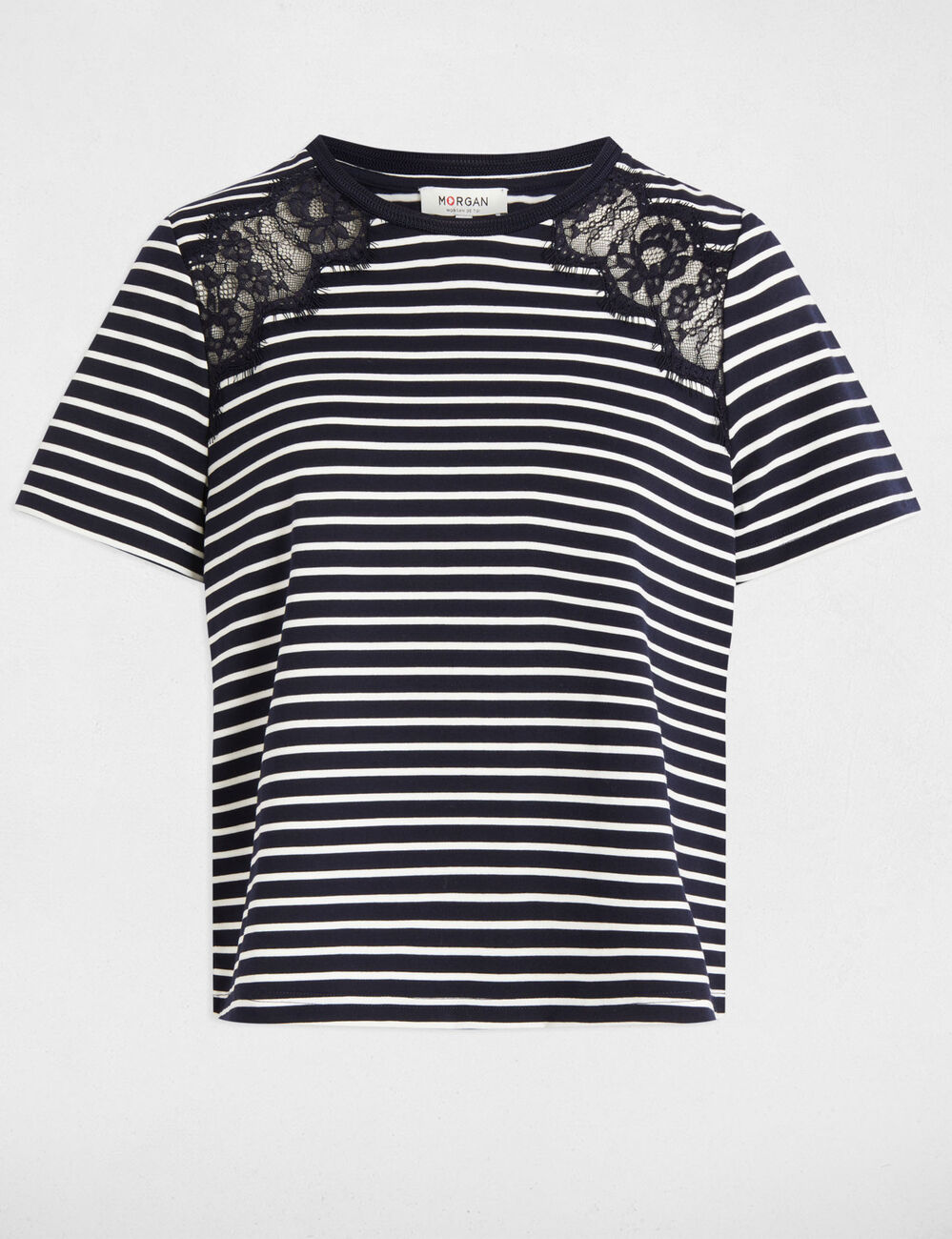 Gestreiftes Kurzarm-T-Shirt marineblau damen