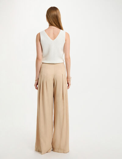 Weite Hose mit Bundfalten creme damen
