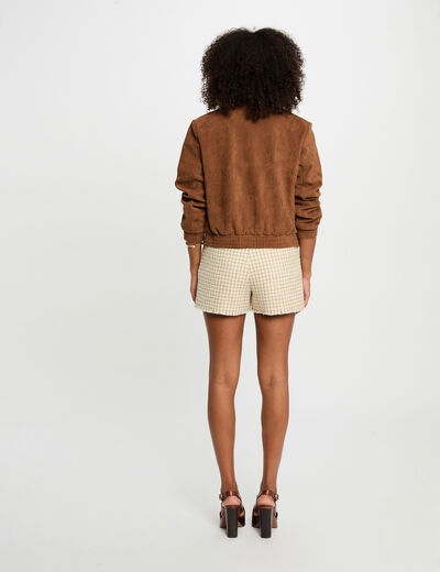 Blouson suédine marron cognac femme