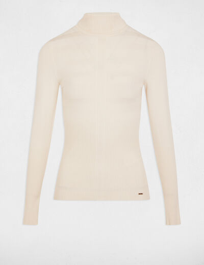 Pull manches longues col roulé ivoire femme