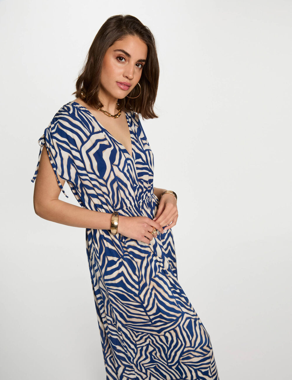 Langes gerades Kleid mit Muster mehrfarbig damen