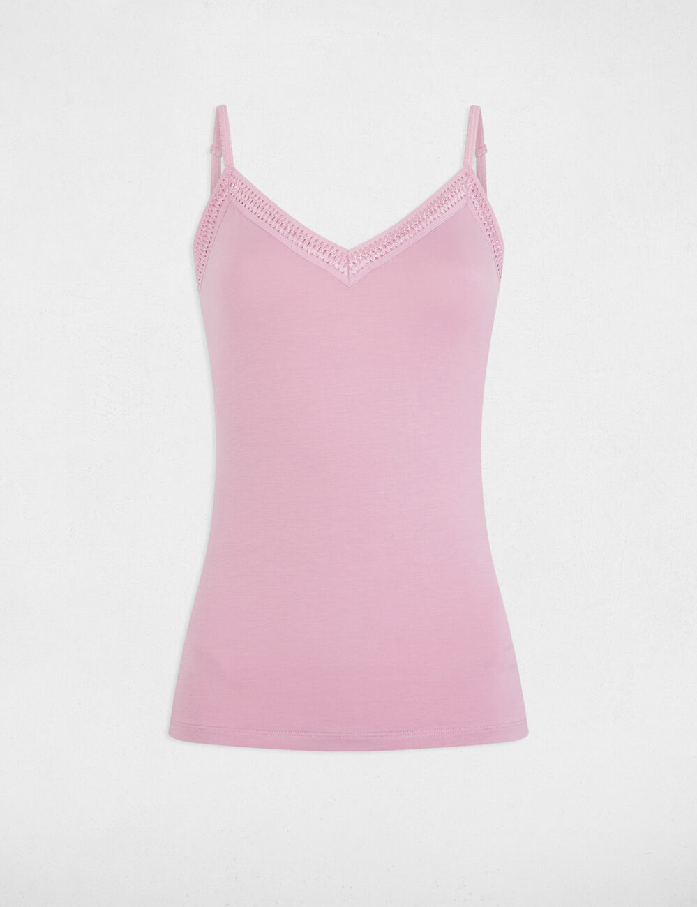 Débardeur bretelles fines bande dentelle rose pastel femme