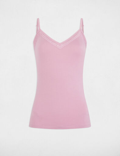 Débardeur bretelles fines bande dentelle rose pastel femme
