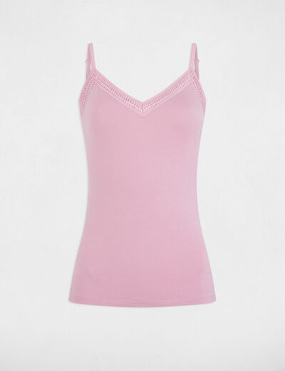 Débardeur bretelles fines bande dentelle rose pastel femme