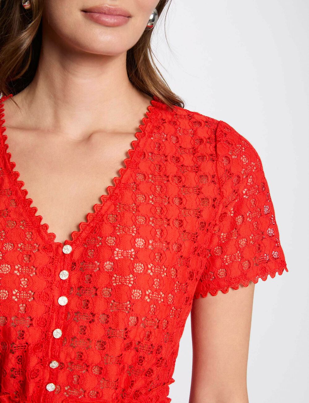 Kurzarm-T-Shirt aus Spitze orange damen