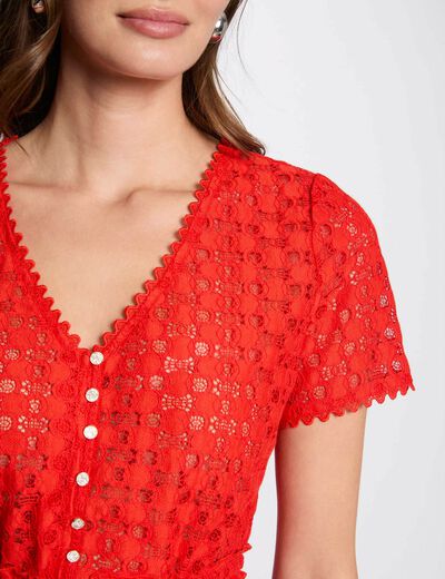 T-shirt manches courtes en dentelle orange femme