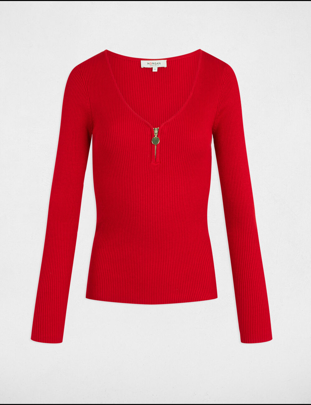 Langarm-Pullover mit Rippenstrick rot damen