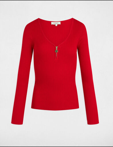 langarm pullover mit rippenstrick rot damen Langarm-Pullover mit Rippenstrick rot damen