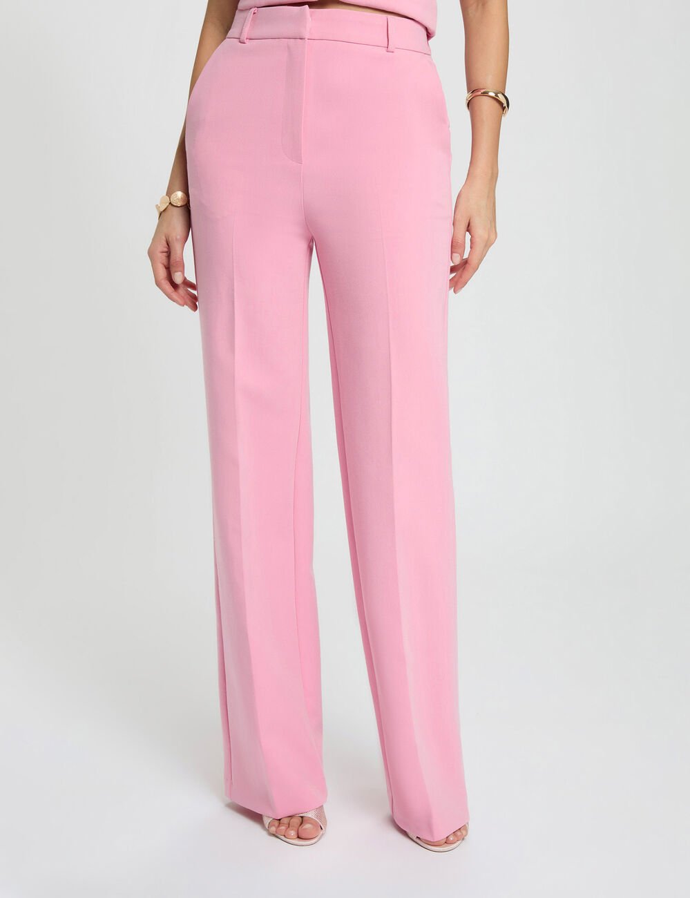 Flare hochgeschnittene Hose hellrosa damen