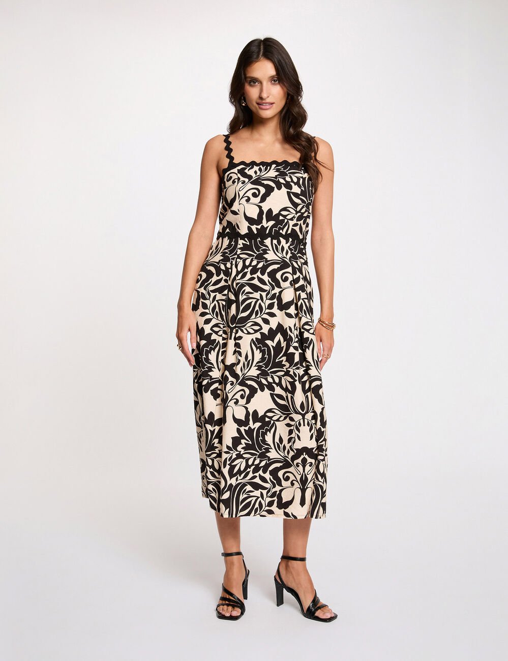 Midikleid mit quadratischem Ausschnitt schwarz damen