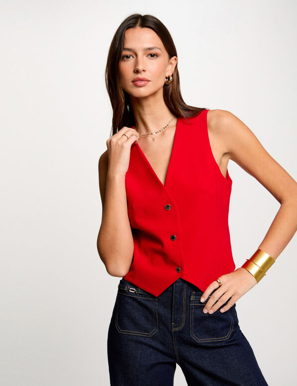 gilet sans manches col en v rouge femme Gilet sans manches col en V rouge femme
