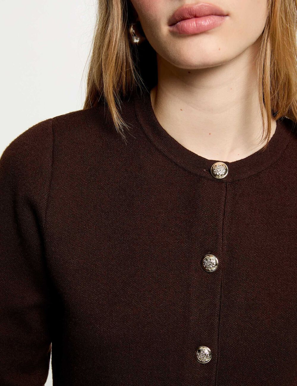 Strickjacke mit Rundhalsausschnitt dunkelbraun damen