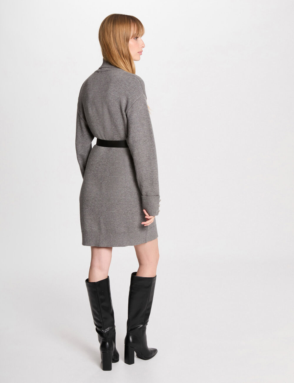 Kurzes, gerades Strickkleid gris clair damen