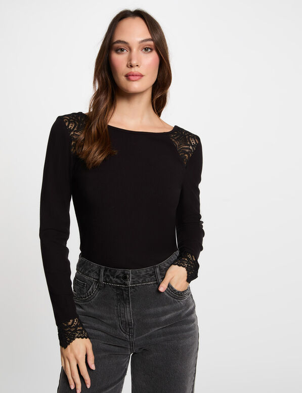 langarm body mit ripp effekt schwarz damen Langarm-Body mit Ripp-Effekt schwarz damen