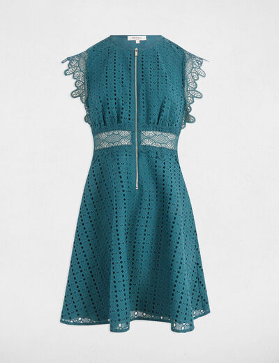 Kurzes ausgestelltes Kleid mit Spitze petrobleu damen