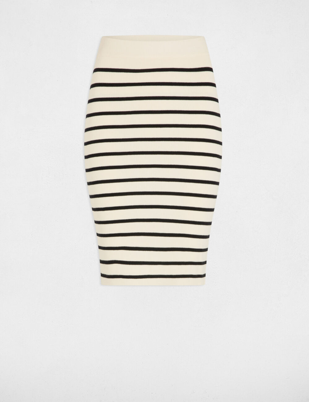 Jupe tricot moulante rayée ecru femme