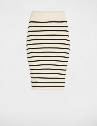 Jupe tricot moulante rayée ecru femme