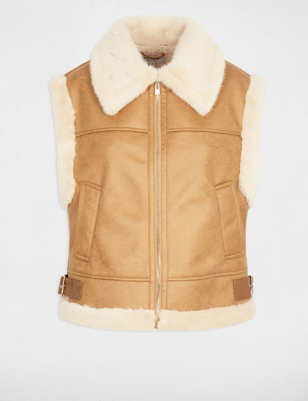 Gilet fausse fourrure camel femme