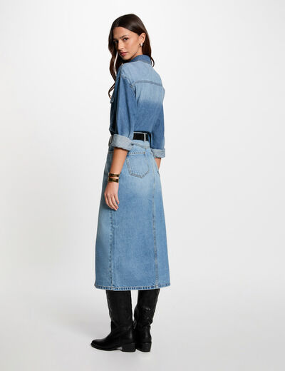 Jupe midi droite en jean denim stone femme
