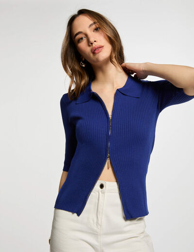 Gilet manches 3/4 bleu pétrole femme