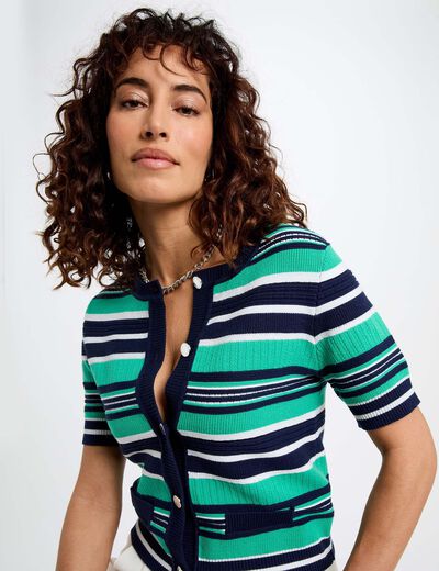 Gilet manches courtes rayé multicolore femme