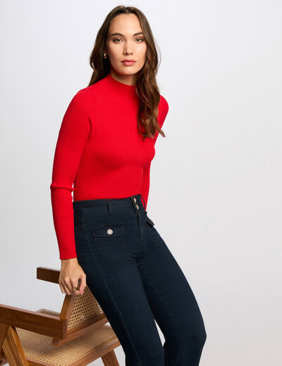 Pullover mit hohem Kragen, gerippt rot damen