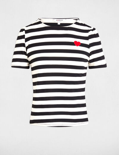 Gestreiftes T-shirt mit kurzen Ärmeln weiss damen