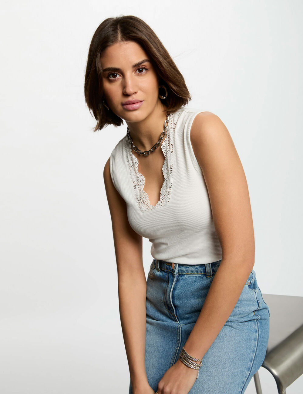 Ärmelloses Top weiss damen