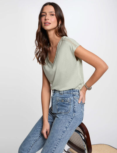 T-shirt manches courtes vert clair femme