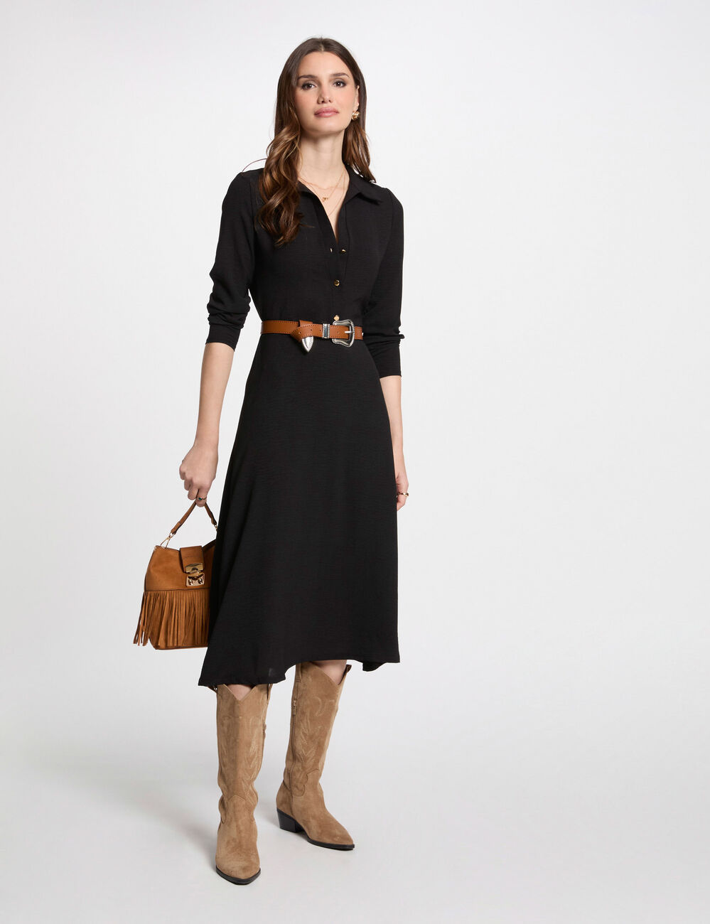 Fließendes, gerades Midikleid schwarz damen
