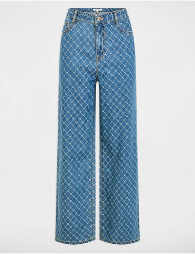 Jeans large imprimé denim stone femme