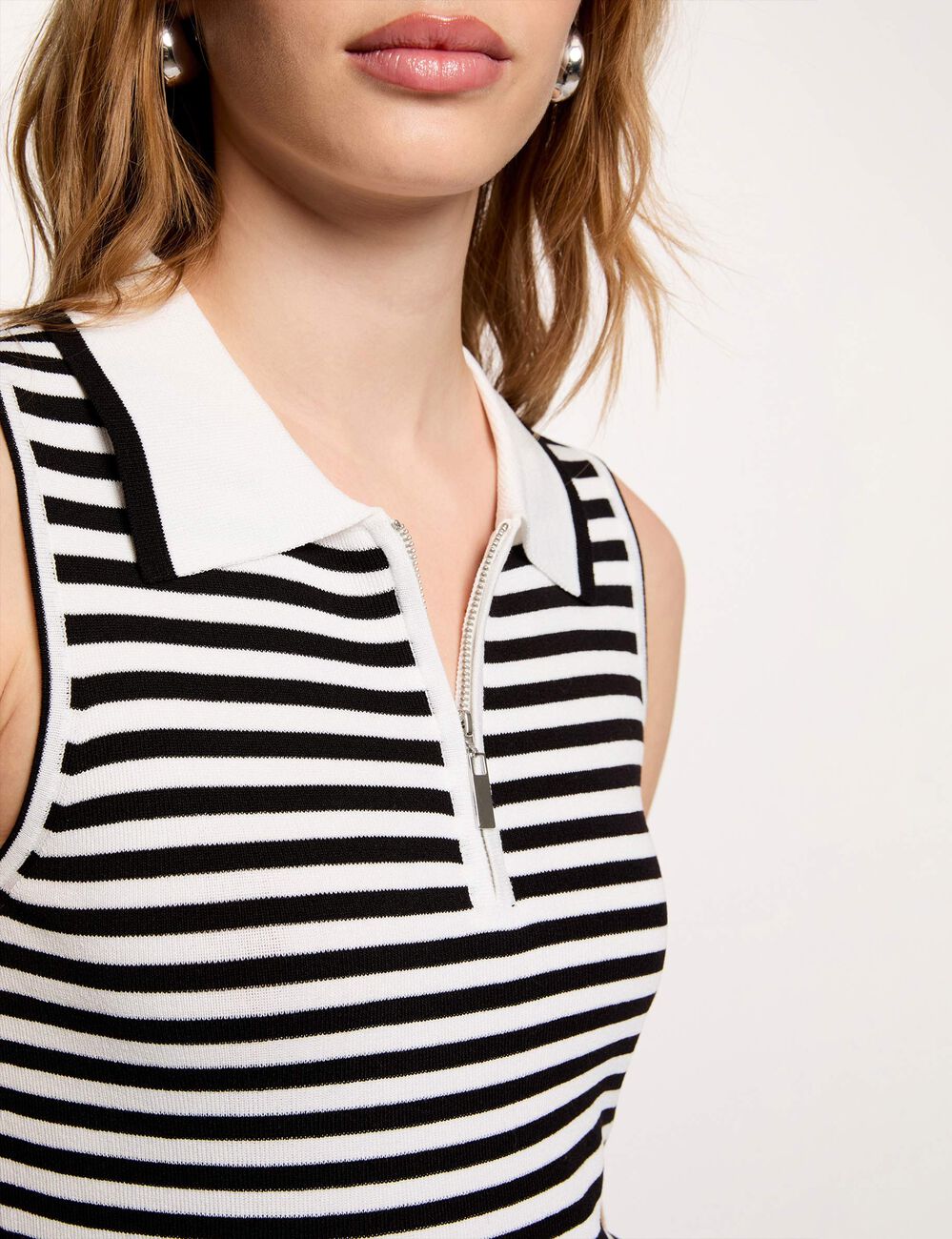 Pull ajust&eacute; col &agrave; revers blanc femme