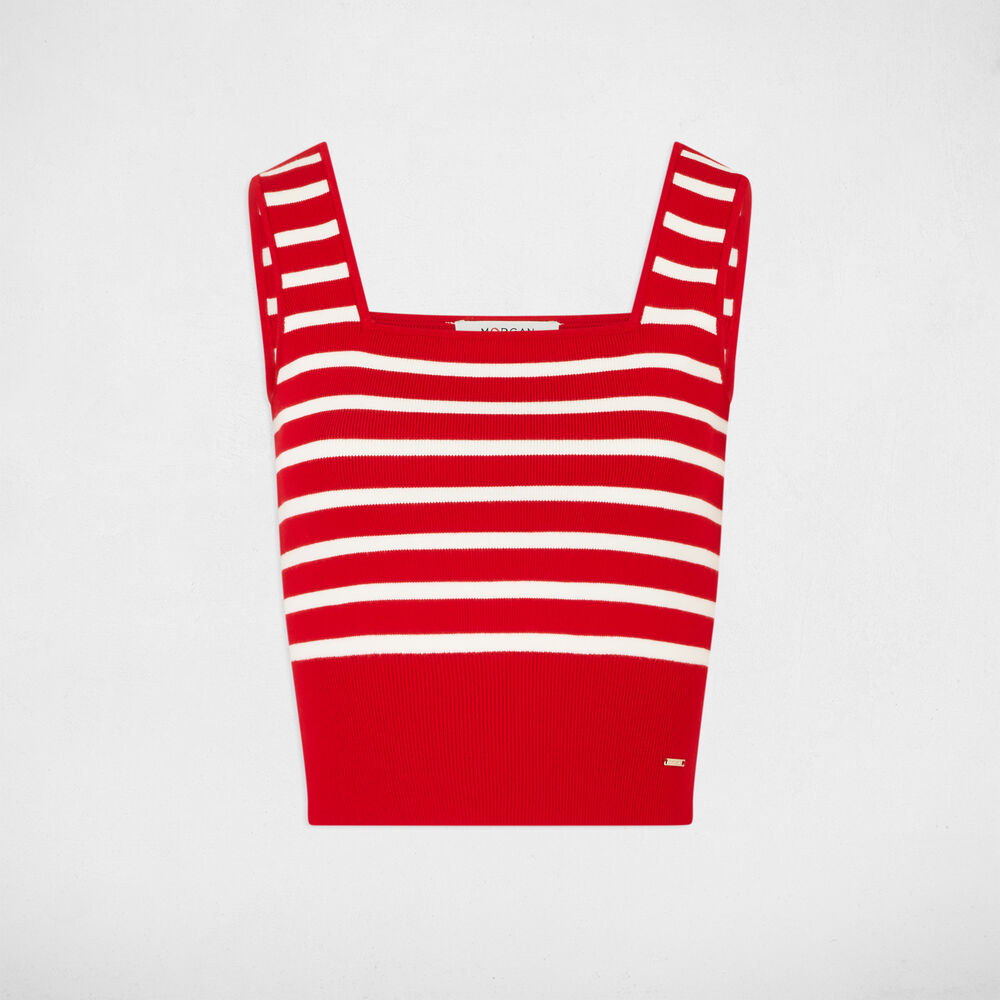 Top maille bretelles larges rouge femme