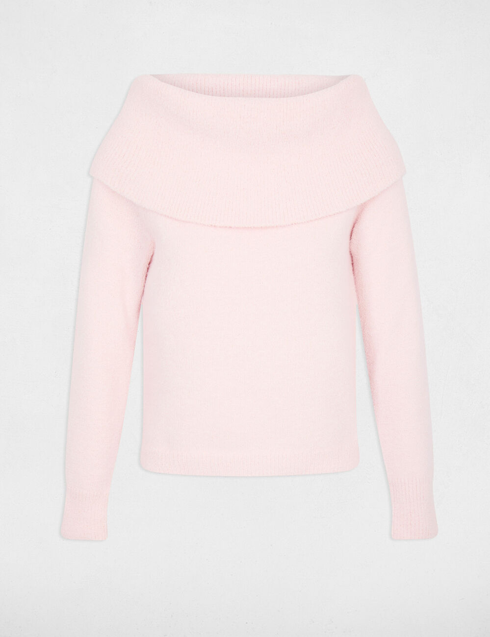 Pull col bardot rose clair femme