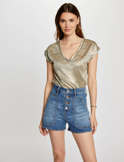 T-shirt mit kurzen Ärmeln goldgelb damen