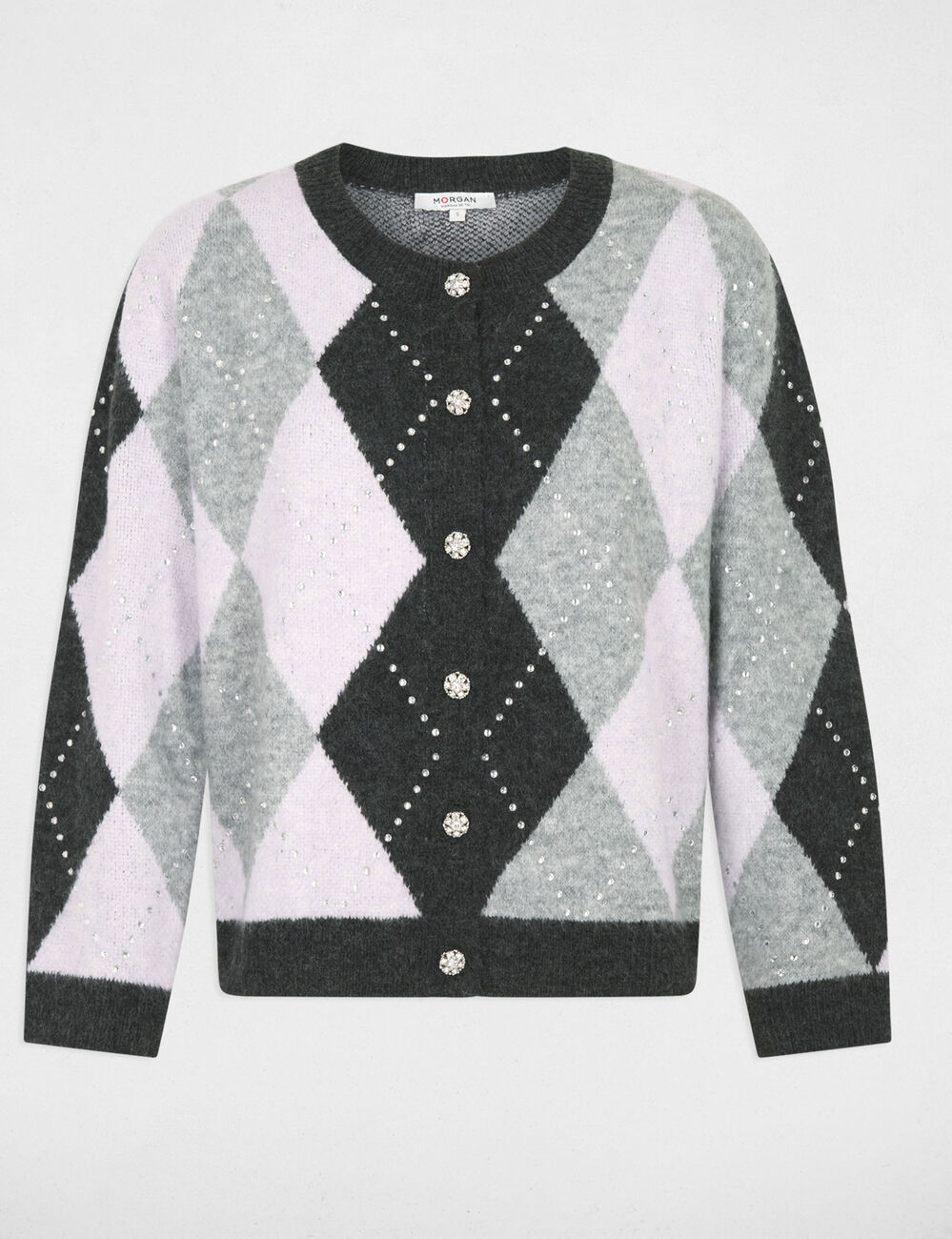 Strickjacke mit Jacquard und Rundhals mittelgrau damen