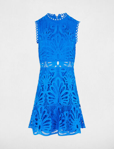 Robe courte trapèze dentelle bleu electrique femme