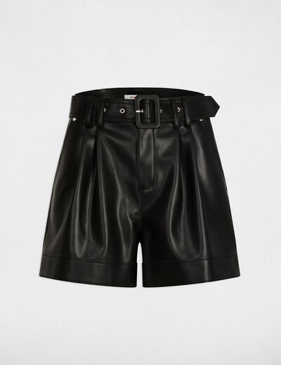 Enganliegende Shorts in Lederoptik schwarz damen
