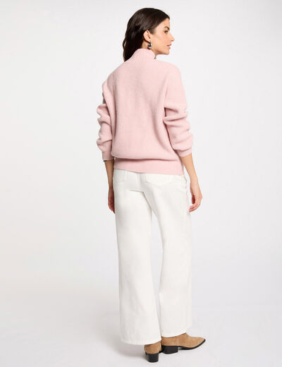 Pull manches longues avec boutons rose clair femme